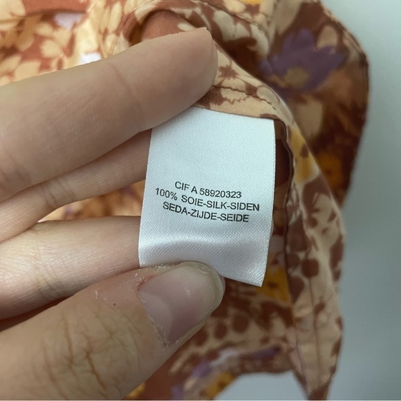 [Cote Femme] Size: 6 Rust Orange Floral Print 100% Silk Sleeveless Tank Top - Picture 6 of 8